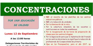 Concentración día 12 de Septiembre a las 12:00h.: » POR UNA EDUCACIÓN DE CALIDAD».