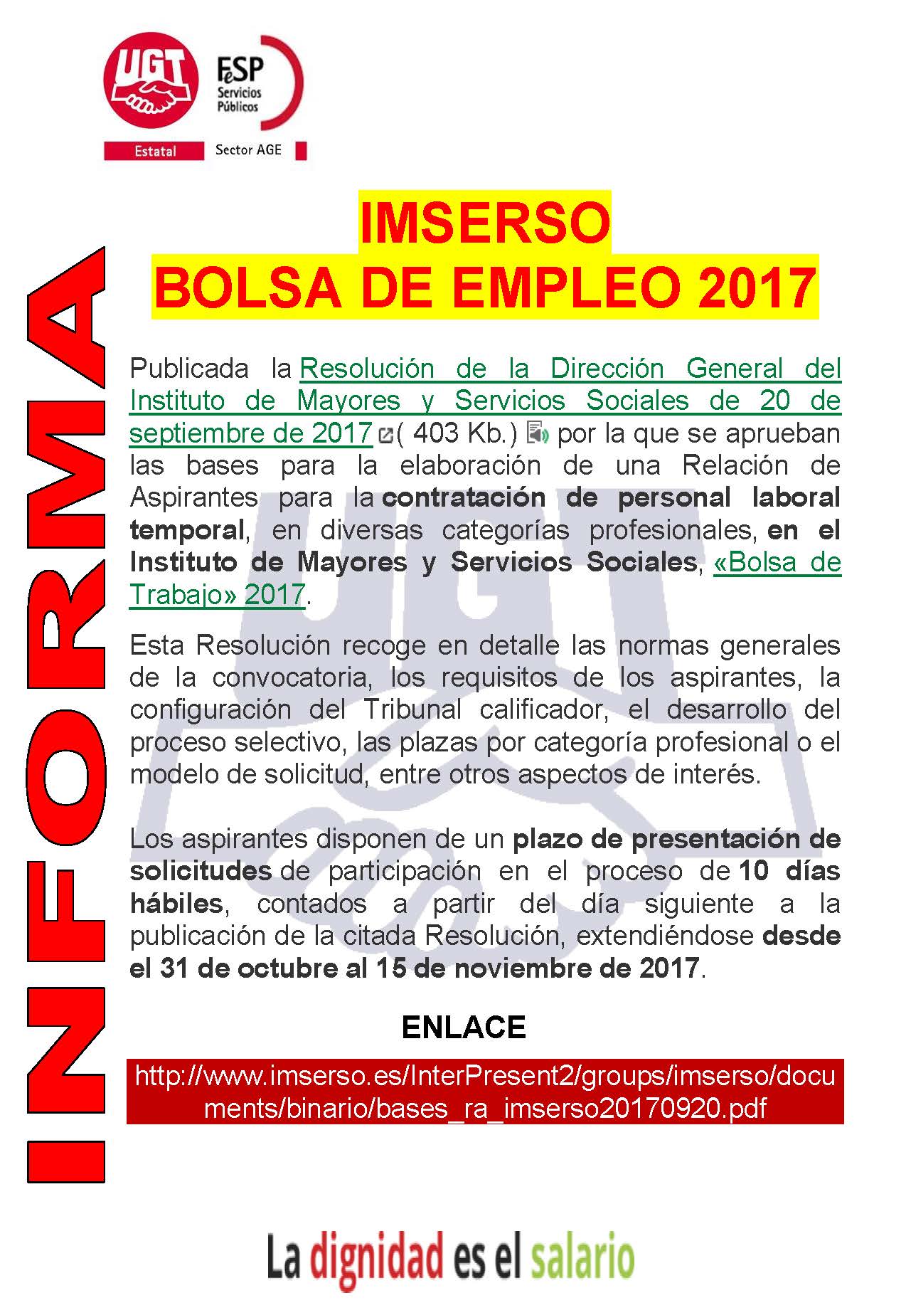 Bolsa empleo el IMSERSO - UGT Servicios Córdoba