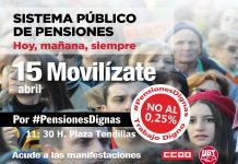 Domingo 15 de abril, a las 11,30 horas, en la Plaza de las Tendillas manifestación por la defensa de unas pensiones dignas
