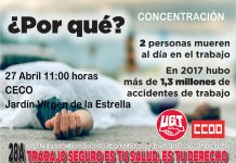 28 de abril Día Internacional de la Seguridad y Salud en el trabajo (Concentración viernes 27 a las 11horas)