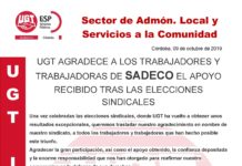 FeSP-UGT agradece el apoyo recibido por los/as trabajadores/as en las elecciones de SADECO