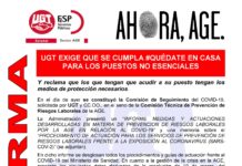 UGT EXIGE QUE SE CUMPLA #QUÉDATE EN CASA PARA LOS PUESTOS NO ESENCIALES EN AGE
