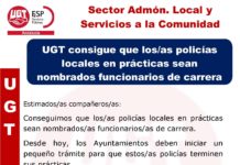 UGT consigue que los/as policías locales en prácticas sean nombrados funcionarios de carrera