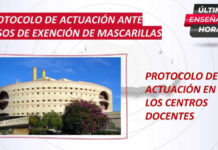 Protocolo de actuación en los centros docentes ante casos de exención del uso de mascarillas