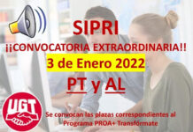SIPRI convocatoria extraordinaria el 3/01/2022 para PT y AL